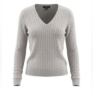 LAUREN RALPH LAUREN WOMENS SILVER METALLIC GRAY GLITTER SWEATER SIZE M